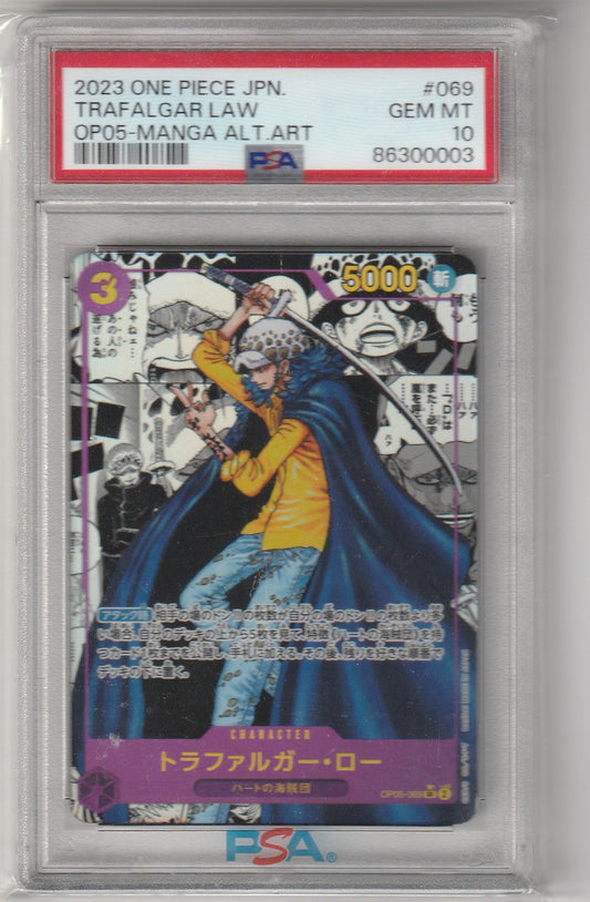 ONE PIECE CARD GAME – PSA 10 Trafalgar Law OP05-069 Manga SR Alt Art Parallel (Édition Japonaise) Bandai